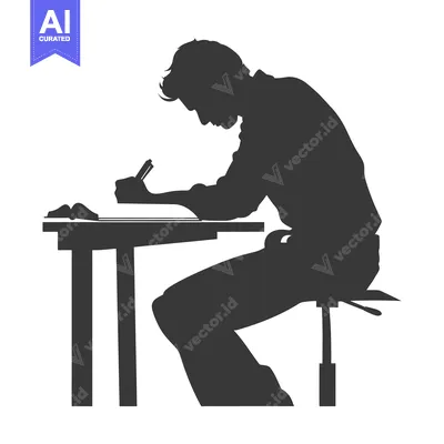 Aset desain premium: Silhouette of a Person Writing at a Desk