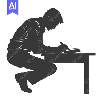 Silhouette of a Person Writing at a Desk