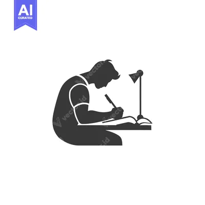 Silhouette of a Person Writing at a Desk with a Lamp