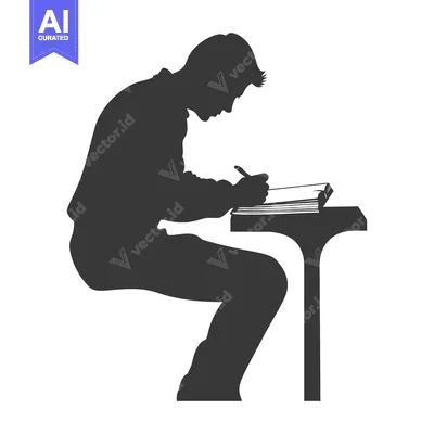 Aset premium populer: Silhouette of a person writing at a table
