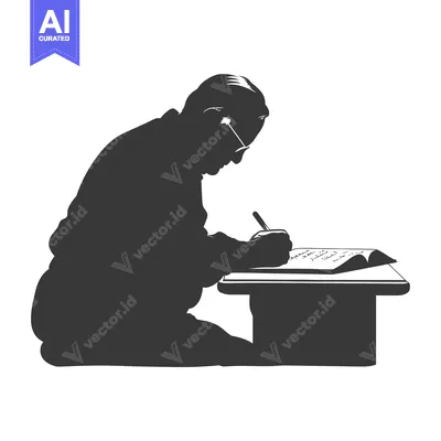 Aset premium populer: Silhouette of a person writing in a book