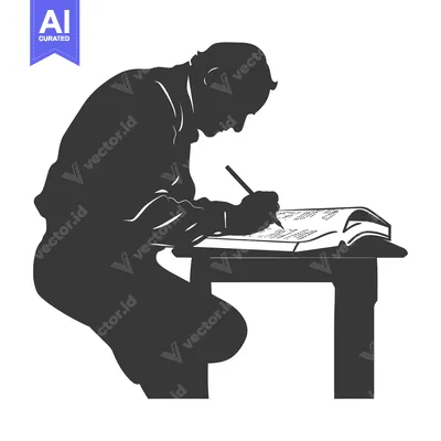 Aset premium populer: Silhouette of a Person Writing in a Book