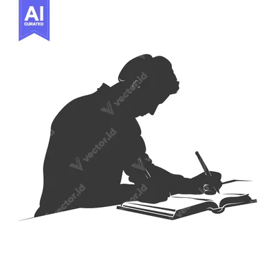 Silhouette of a Person Writing in a Book