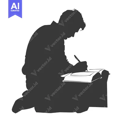 Aset desain premium: Silhouette of a Person Writing in a Book