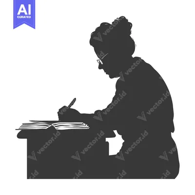 Aset premium populer: Silhouette of a Person Writing in a Book at a Desk