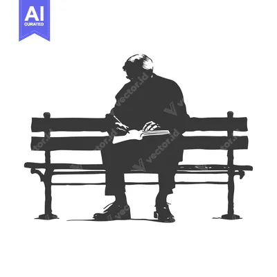 Aset desain premium: Silhouette of a Person Writing in a Book on a Bench