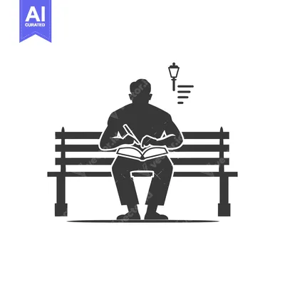 Aset desain premium: Silhouette of a Person Writing in a Book on a Park Bench