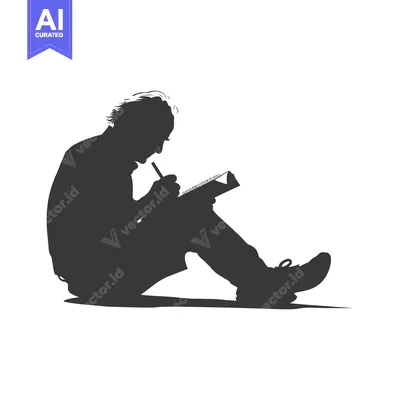 Aset desain premium: Silhouette of a Person Writing in a Notebook