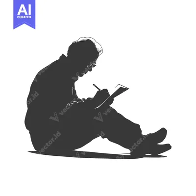 Aset desain premium: Silhouette of a Person Writing in a Notebook