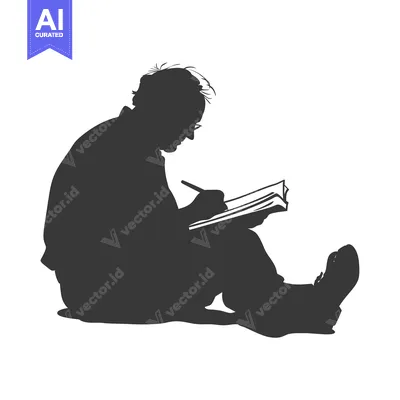 Aset desain premium: Silhouette of a Person Writing in a Notebook