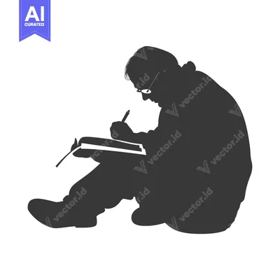 Aset desain premium: Silhouette of a Person Writing in a Notebook