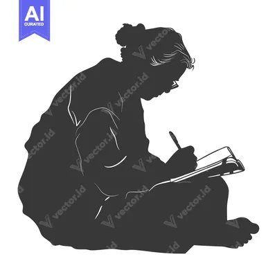 Aset desain premium: Silhouette of a Person Writing in a Notebook
