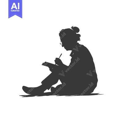 Aset desain premium: Silhouette of a Person Writing in a Notebook