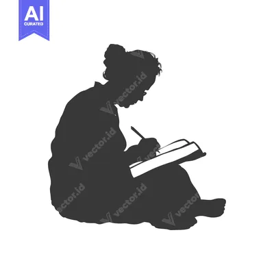 Aset desain premium: Silhouette of a Person Writing in a Notebook