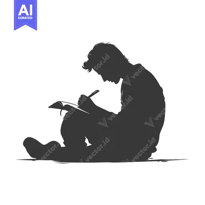 Aset desain premium: Silhouette of a Person Writing in a Notebook