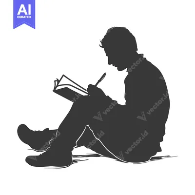 Aset desain premium: Silhouette of a Person Writing in a Notebook