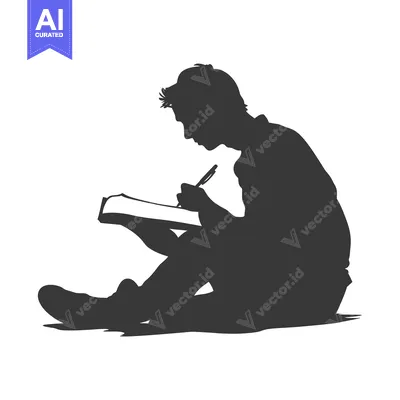 Aset desain premium: Silhouette of a Person Writing in a Notebook