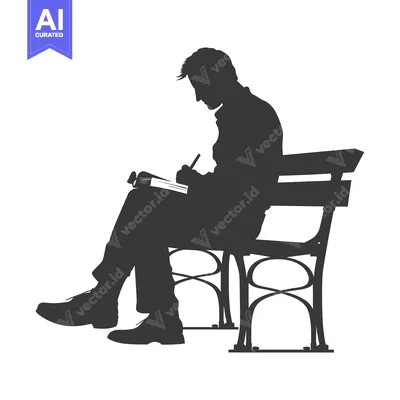 Aset premium populer: Silhouette of a Person Writing in a Notebook on a Bench