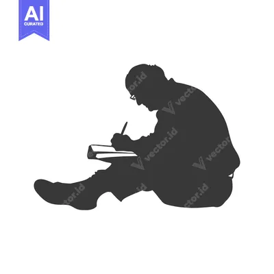 Aset desain premium: Silhouette of a Person Writing in a Notebook While Sitting