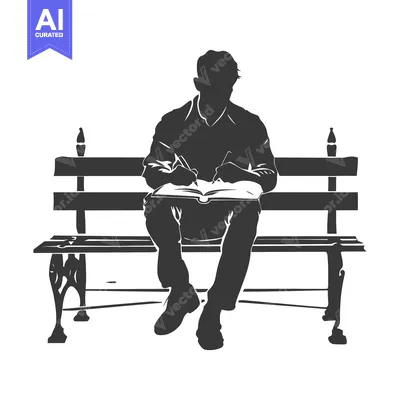 Aset desain premium: Silhouette of a person writing in a notebook while sitting on a bench