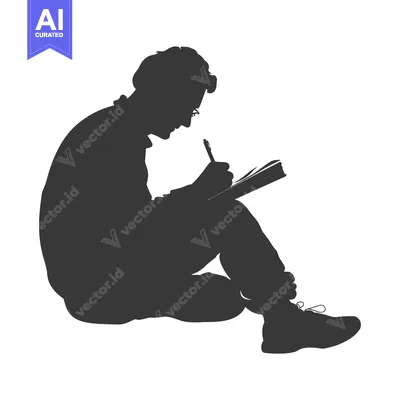 Silhouette of a Person Writing in a Notebook While Sitting on the Floo