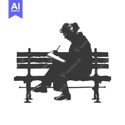 Silhouette of a Person Writing on a Bench