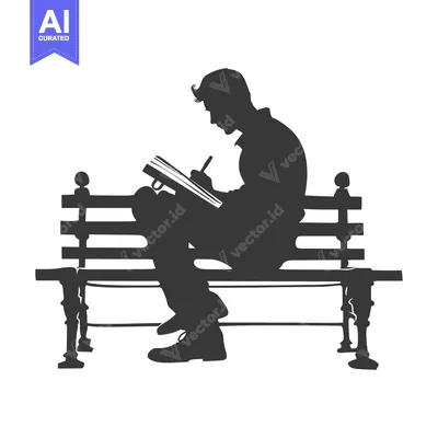 Silhouette of a Person Writing on a Bench