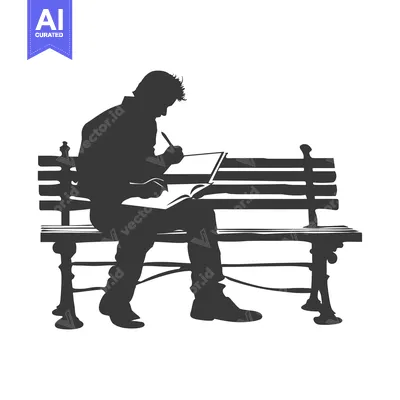 Silhouette of a Person Writing on a Bench