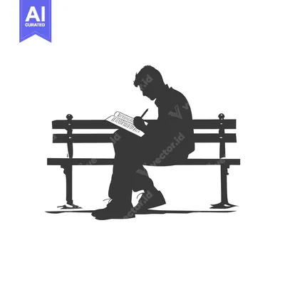 Silhouette of a Person Writing on a Bench