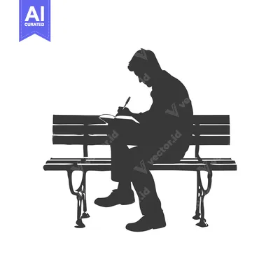 Silhouette of a Person Writing on a Bench
