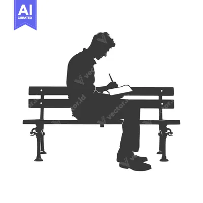 Silhouette of a Person Writing on a Bench