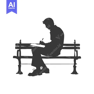 Aset desain premium: Silhouette of a Person Writing on a Bench