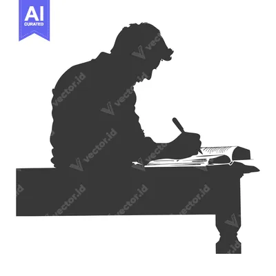 Silhouette of a person writing on a table