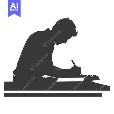 Premium design asset: Silhouette of a person writing on a table