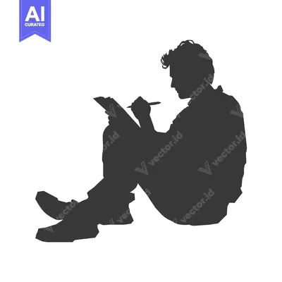 Silhouette of a Person Writing with a Pen and Paper While Sitting