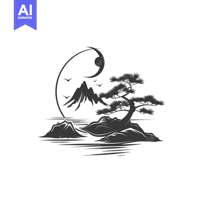Popular premium asset: Silhouette of a Pine Tree on a Mountainous Island