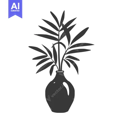 Premium design asset: Silhouette of a plant with long leaves in a round vase