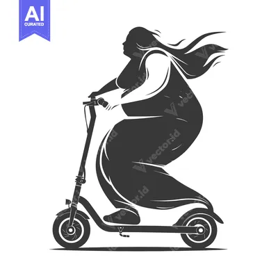 Silhouette of a Plus-Sized Woman Riding an Electric Scooter