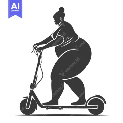 Aset premium populer: Silhouette of a Plus-Sized Woman Riding an Electric Scooter
