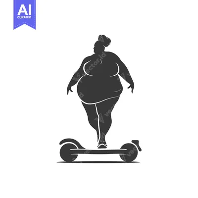 Aset desain premium: Silhouette of a Plus-Sized Woman Riding an Electric Scooter