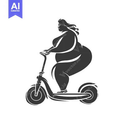 Silhouette of a Plus-Sized Woman Riding a Scooter