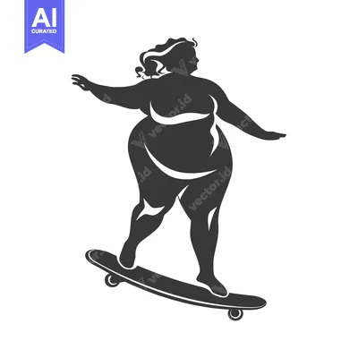 Silhouette of a Plus-Sized Woman Skateboarding
