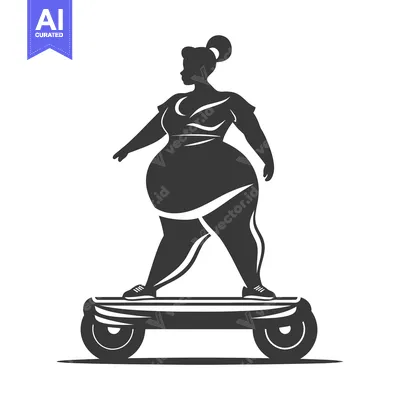 Aset premium populer: Silhouette of a Plus-Size Woman Riding a Hoverboard