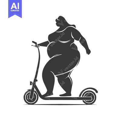 Aset premium populer: Silhouette of a plus-size woman riding an electric scooter