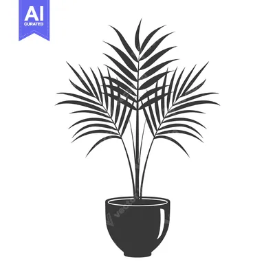Aset desain premium: Silhouette of a potted palm plant with three fronds