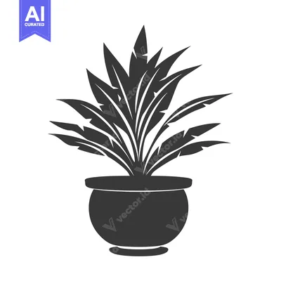 Aset desain premium: Silhouette of a potted plant with large leaves