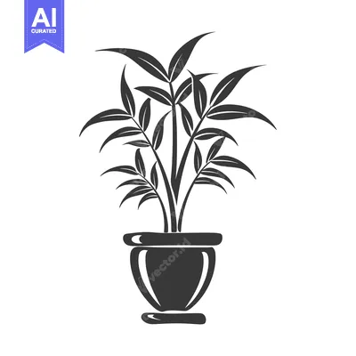 Silhouette of a potted plant with long, slender leaves