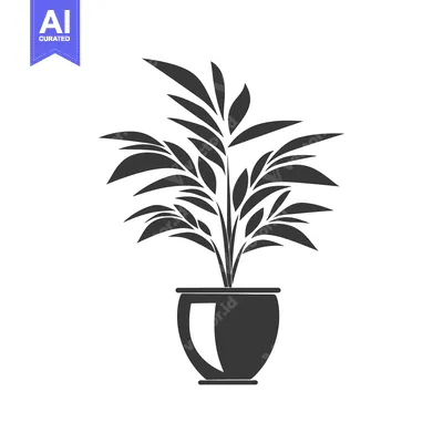 Aset desain premium: Silhouette of a potted plant with multiple leaves