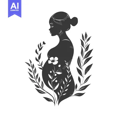 Aset premium populer: Silhouette of a Pregnant Woman Surrounded by Floral Elements