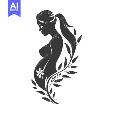 Premium design asset: Silhouette of a Pregnant Woman with Floral Elements